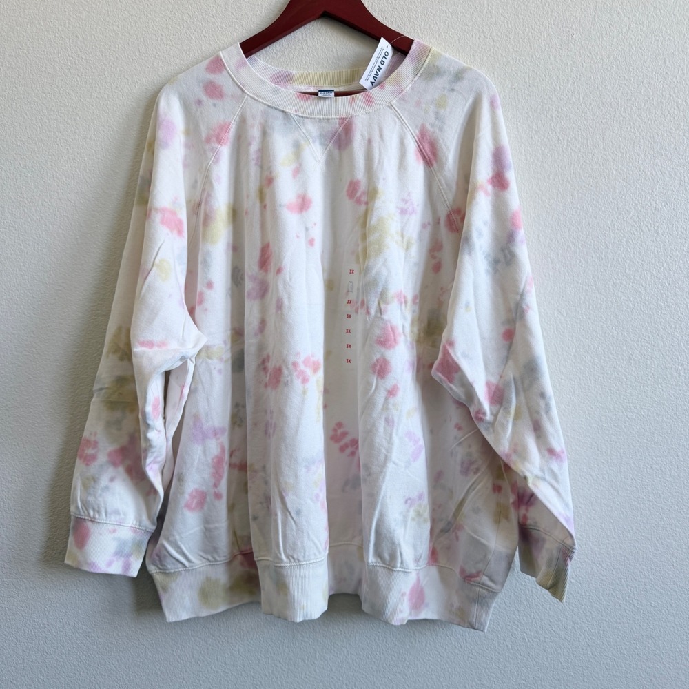 Old Navy Women 3X Easy Vintage Crewneck Sweatshirt Pink Multi Tie Dye 669708-25